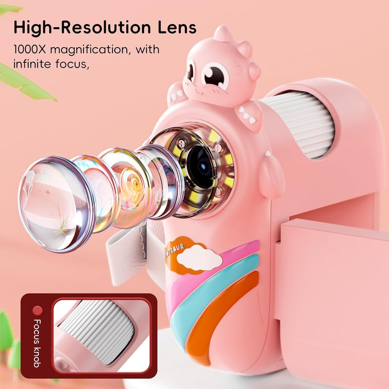 GinoCaco Kids Handheld Digital Microscope with Photo and Video Functions, 2'' LCD Screen - Educational Science Christmas Birthday Gifts for Over 3 Years Old - Pink - Image 3